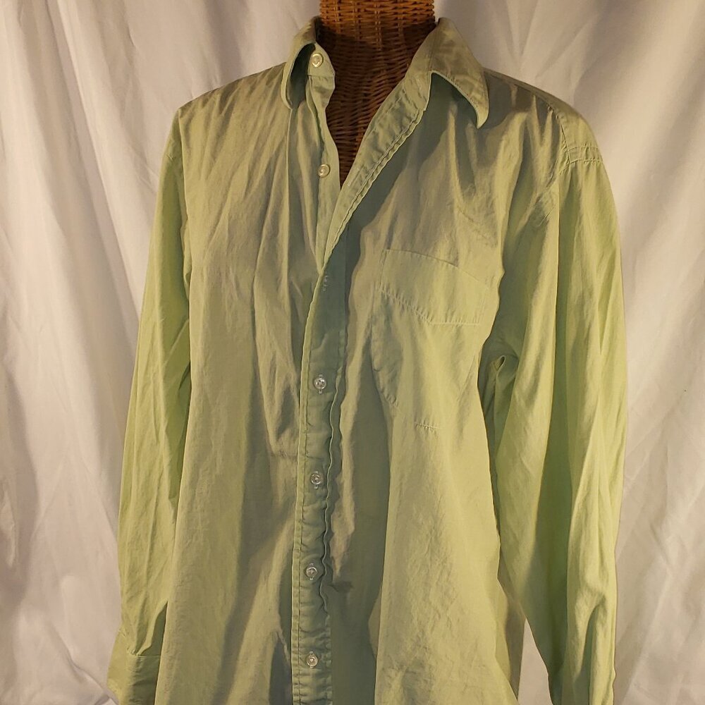 Wilkes Bashford Men's Light Green Button Down Shirt, Size 16.5", 34"